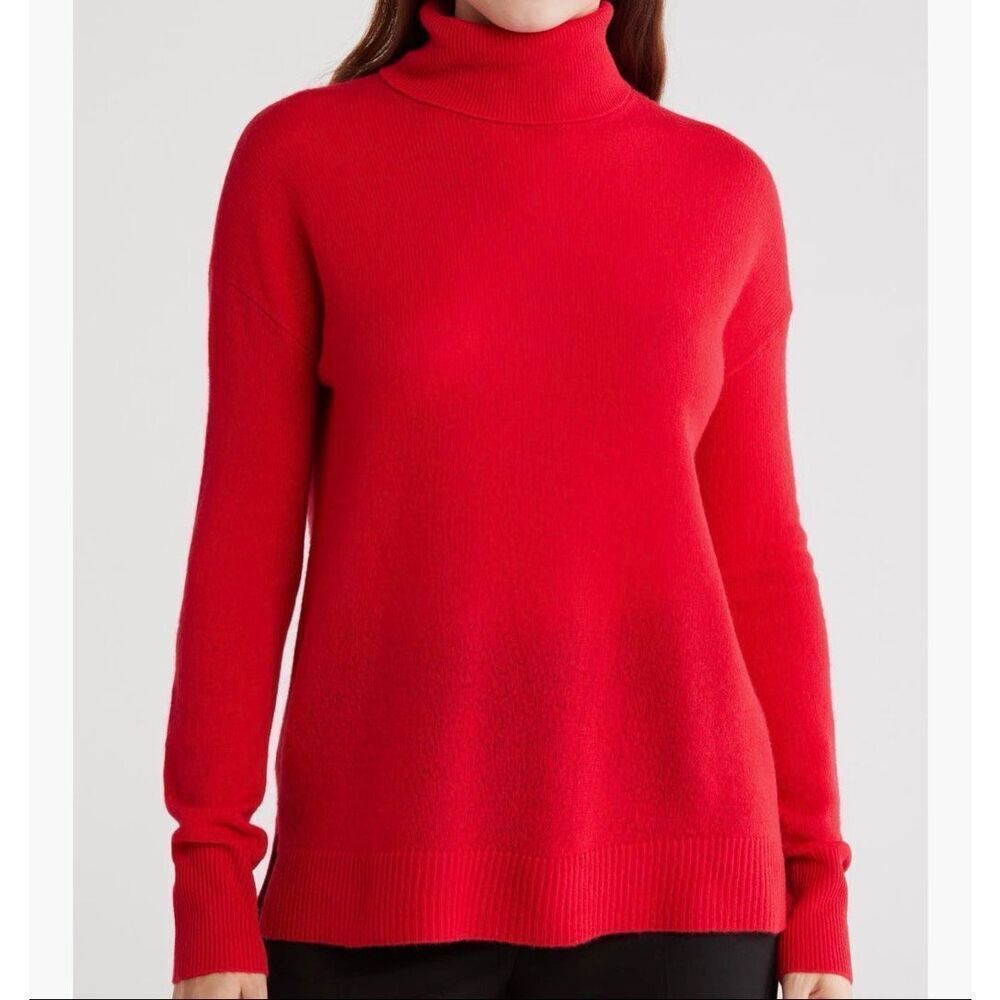 Nordstrom 100% cashmere red turtleneck sweater size XS NWT